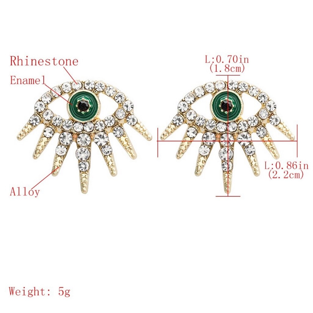 2/$20! Gold Crystal Pave Evil Eye Stud Earrings - Picture 6 of 8